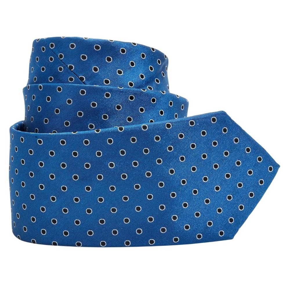 Preswick & Moore Mens 100% Silk Necktie‎ Designer Long Blue Polka Dot